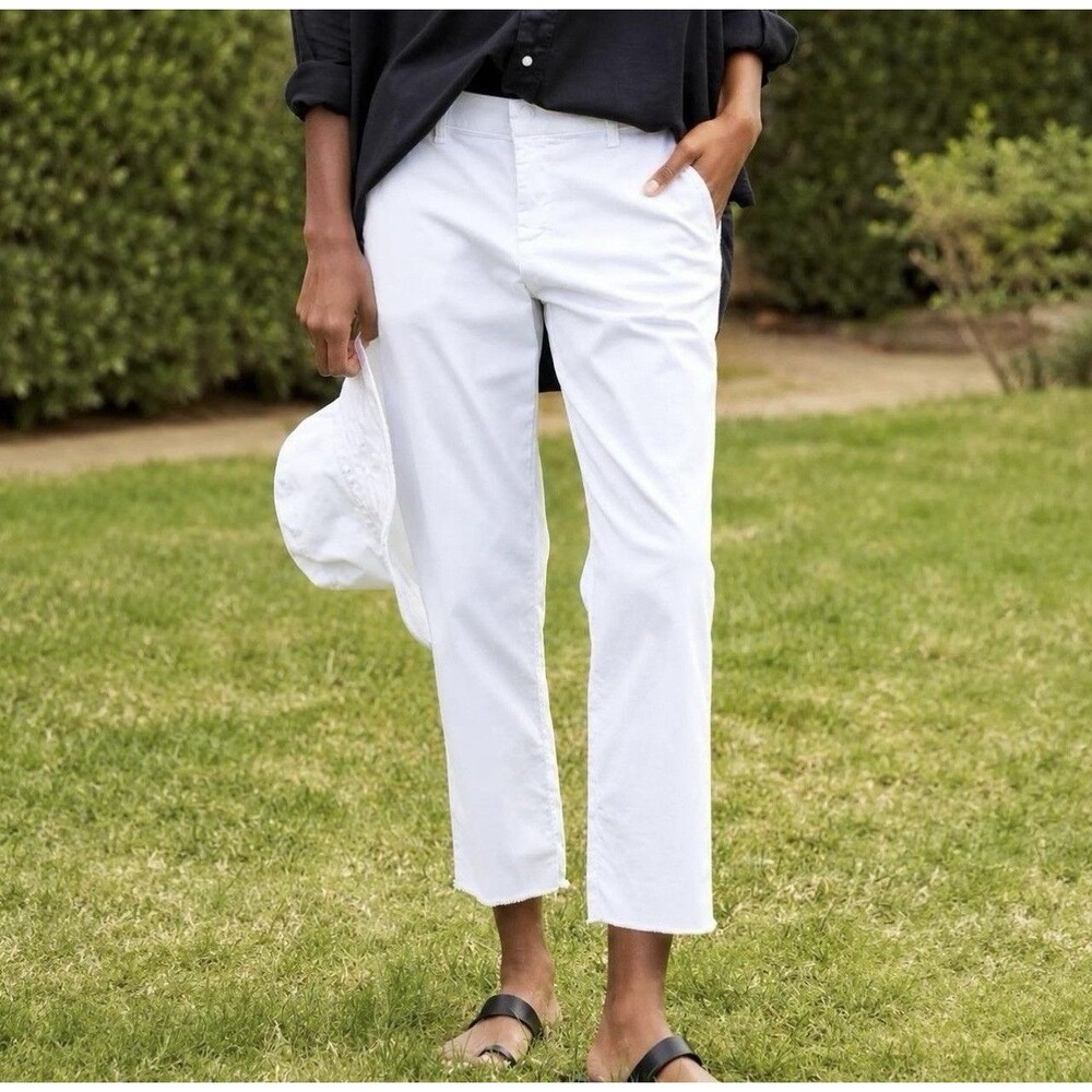 Frank & Eileen Wicklow Chino Pants Womens 0 Ivory Raw Hem Italian Cotton Stretch
